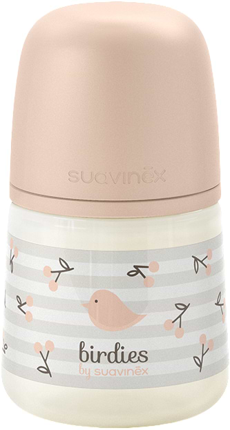 Пляшка для годування Suavinex 150 мл фізіологічна соска повільний потік Birdies світло-рожева (309104)